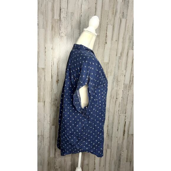 Jachs Girlfriend Women's XL Blue Geometric Cap Sleeve Button-Up Shirt‎ - Picture 2 of 5